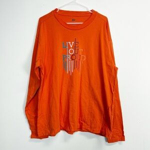 NEW BP Live Out Proud Graphic TShirt Mens XL Orange Tee Long Sleeve Crew NWOT